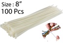 100 pc 8" White Nylon Zip Ties (48 pcs/ctn)