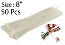 50pc 8" Nylon Zip Ties, 0.19" W, White (48 bag/ctn)