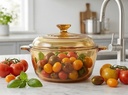 1.06QT(1000ml) 7.9"x4.7" Round Glass Oven Safe Casserole with Lid (12 pc/ctn)