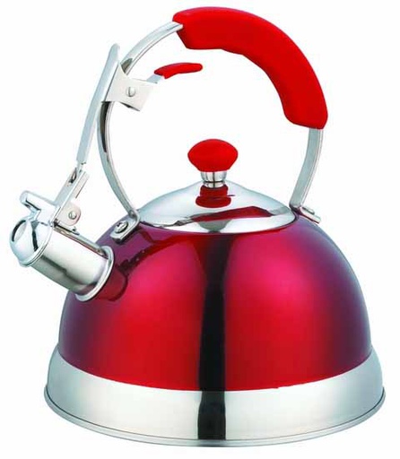 [3077-RED] 2.6QT Stainless Steel Red Whistling Kettle (6 pcs/ctn)