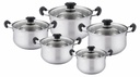 Stainless Steel Sauce Pot with Glass Lid 10pc Set (2 sets/ctn)