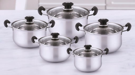 [3107G] Stainless Steel Sauce Pot with Glass Lid 10pc Set (2 sets/ctn)