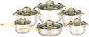 304 Stainless Steel Cookware w Glass Lid 12pc Set, Induction Compatible Bottom (2 sets/ctn)