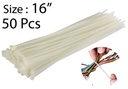50pc 16" Nylon Zip Ties, 0.19" W, Nylon 66,White(48 bag/ctn)